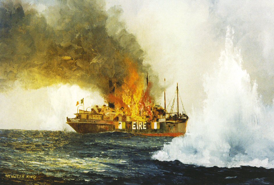 Sunk by German aircraft bombs, 22nd. October 1940. The attack was seen from Cape Clear Island.