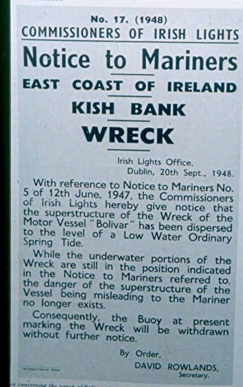 Notice to Mariners, about the Bolivar