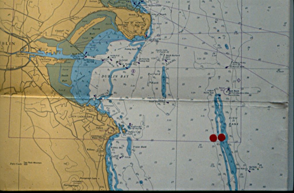 Positions of the two wrecks, on the Kish Bank