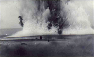 Mines exploding on U-20