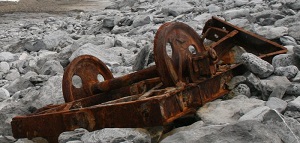 The remains of the rail wagon